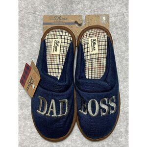 NEW Mens Slippers Dluxe By Dearfoams "Dad Boss" Navy Blue Small 7-8